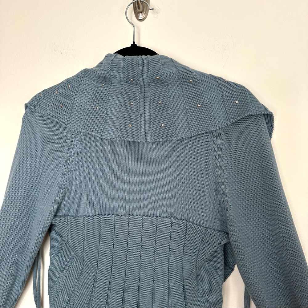 Y2K Studded Shawl Collar Fluted Ribbed Knit Open Cardigan Fairycore Goblincore - Picture 8 of 9